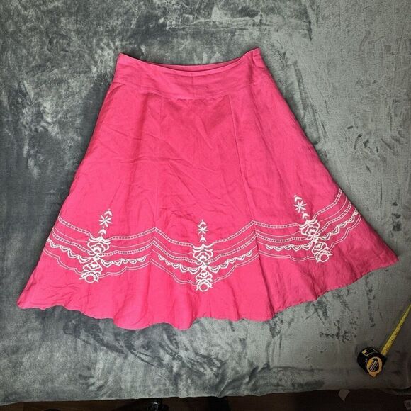 Retro Sz 10 Y2K Hot Pink Prairie Floral Cottage Core Flowy Skirt A Bell Lined - Picture 3 of 13